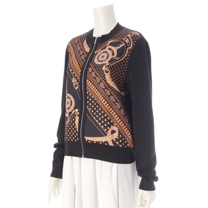 Hermes Apron Dole Tuilene Cotton Silk Bandana Pattern Jacket Orange Black 38