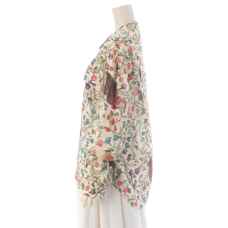 Gucci Cotton Botanical All Over Pattern Long Sleeve Shirt Top Multi Color Off