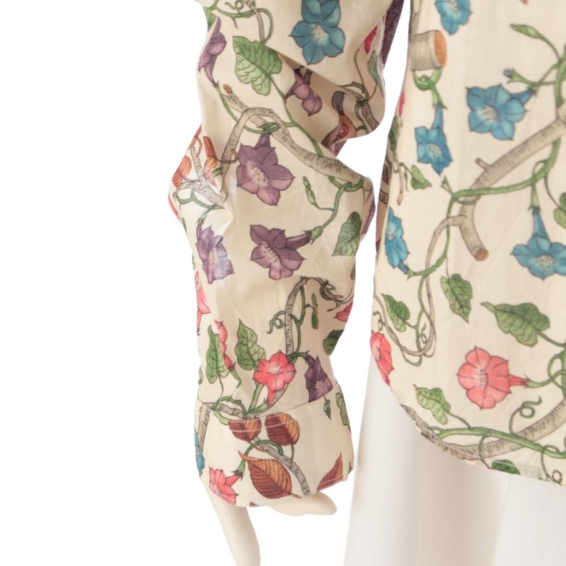 Gucci Cotton Botanical All Over Pattern Long Sleeve Shirt Top Multi Color Off