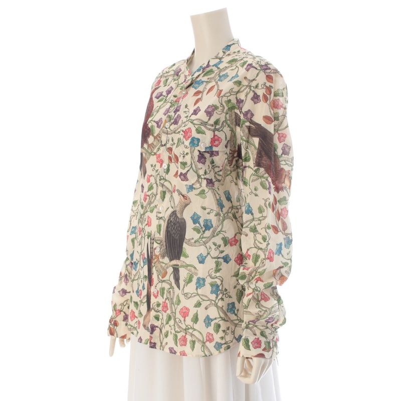 Gucci Cotton Botanical All Over Pattern Long Sleeve Shirt Top Multi Color Off
