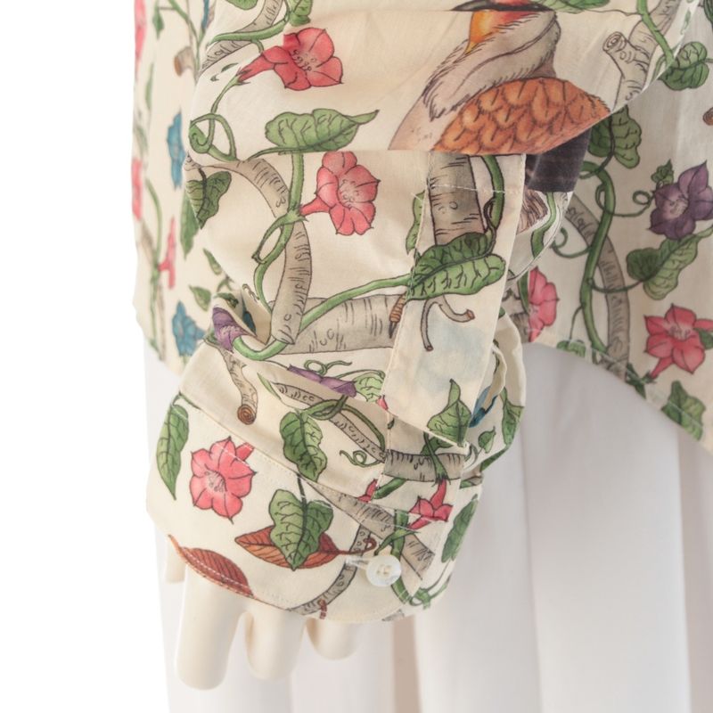 Gucci Cotton Botanical All Over Pattern Long Sleeve Shirt Top Multi Color Off