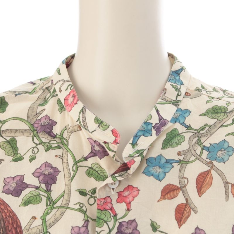 Gucci Cotton Botanical All Over Pattern Long Sleeve Shirt Top Multi Color Off