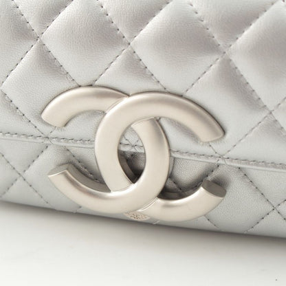 Chanel Leather Quilted Big CC Logo Chain Shoulder Bag Silver