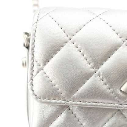 Chanel Leather Quilted Big CC Logo Chain Shoulder Bag Silver