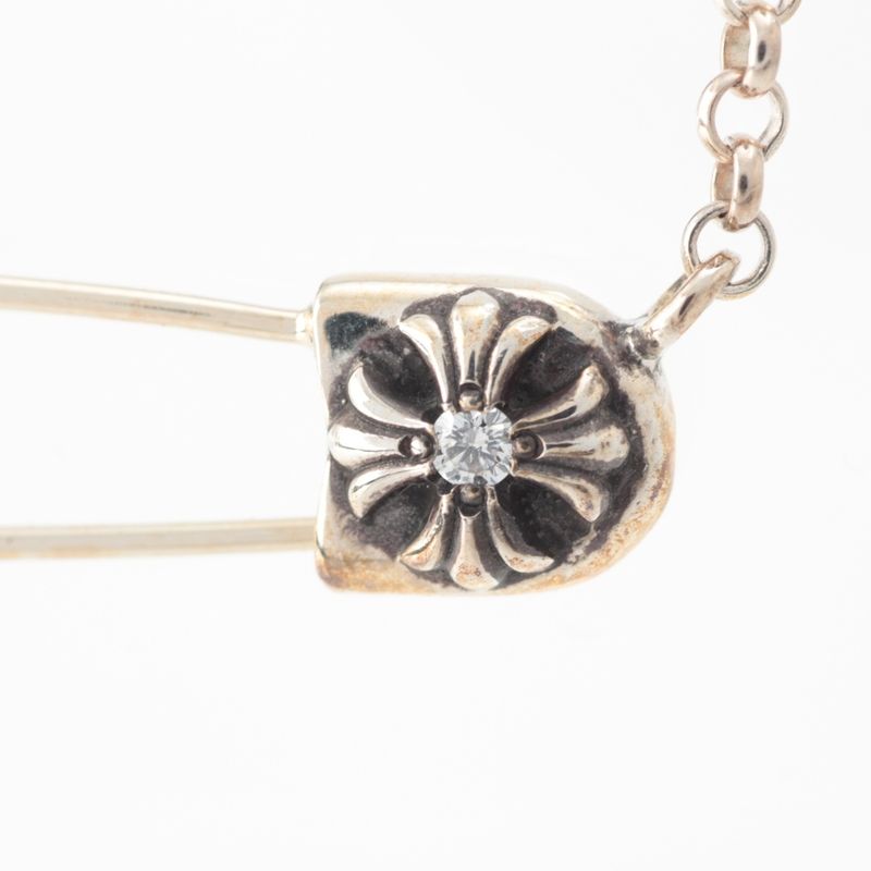 Chrome Hearts Chain Safety Pin CH Pls Pin Diamond Necklace 925 Sterling Silver