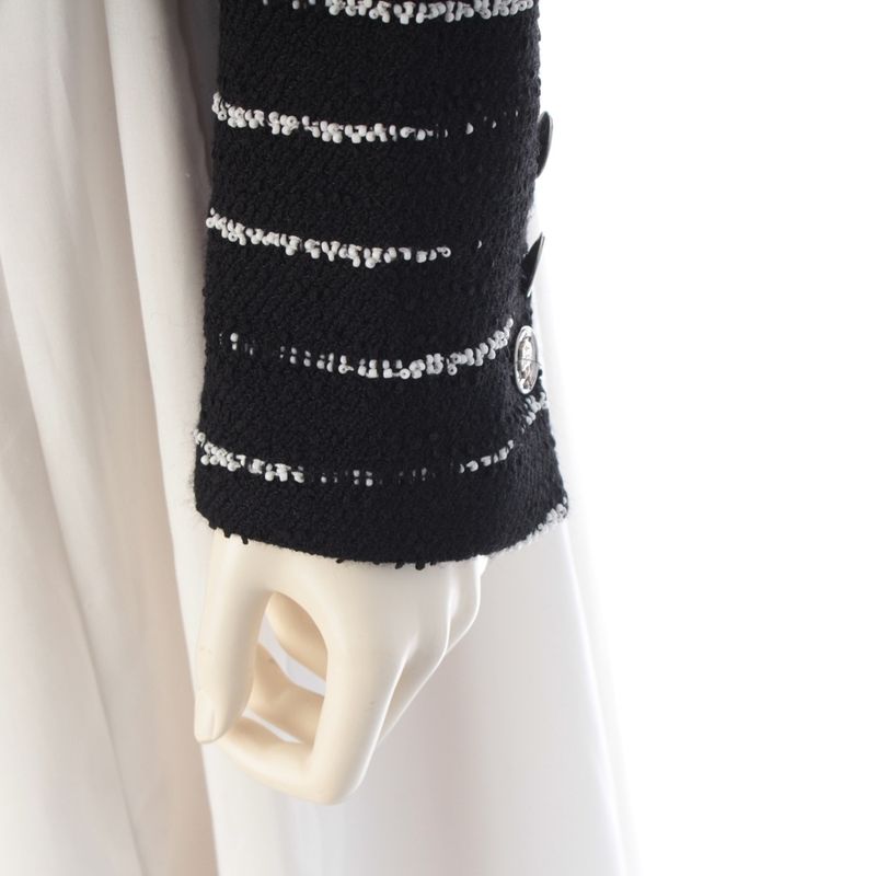 Chanel Color Beads Double Border Cropped Jacket Black White 34