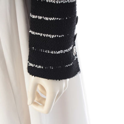 Chanel Color Beads Double Border Cropped Jacket Black White 34