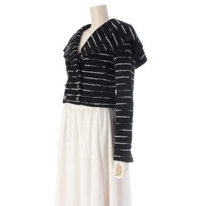 Chanel Color Beads Double Border Cropped Jacket Black White 34
