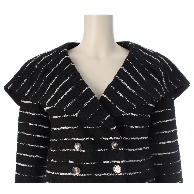 Chanel Color Beads Double Border Cropped Jacket Black White 34