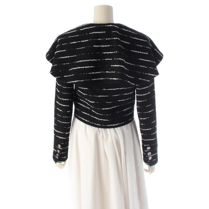 Chanel Color Beads Double Border Cropped Jacket Black White 34