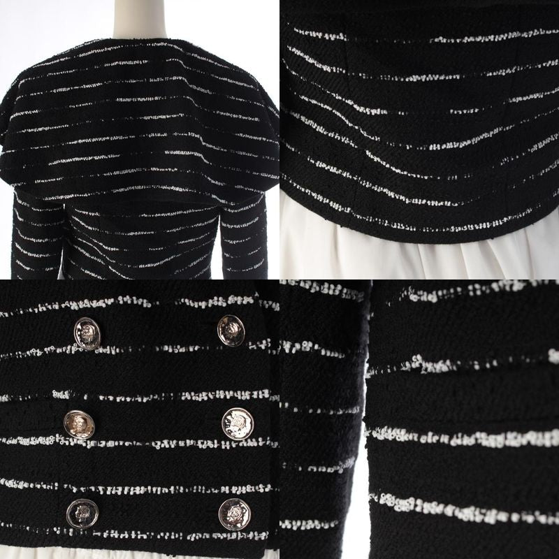 Chanel Color Beads Double Border Cropped Jacket Black White 34