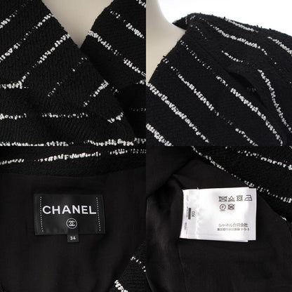 Chanel Color Beads Double Border Cropped Jacket Black White 34