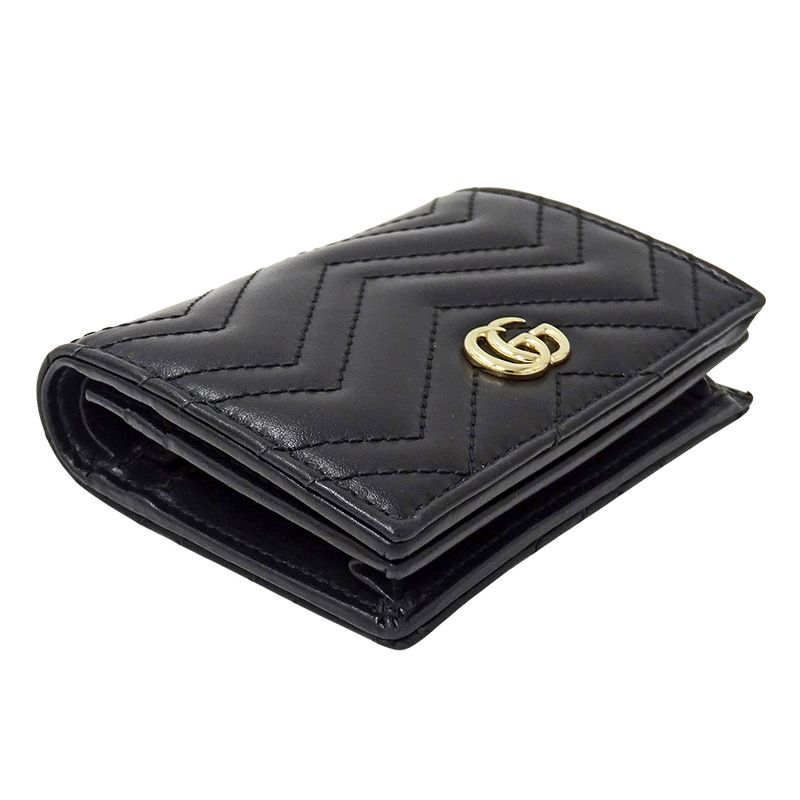 Gucci Wallet Bifold GG Marmont Leather Black Quilted Mini Small