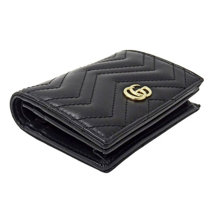 Gucci Wallet Bifold GG Marmont Leather Black Quilted Mini Small