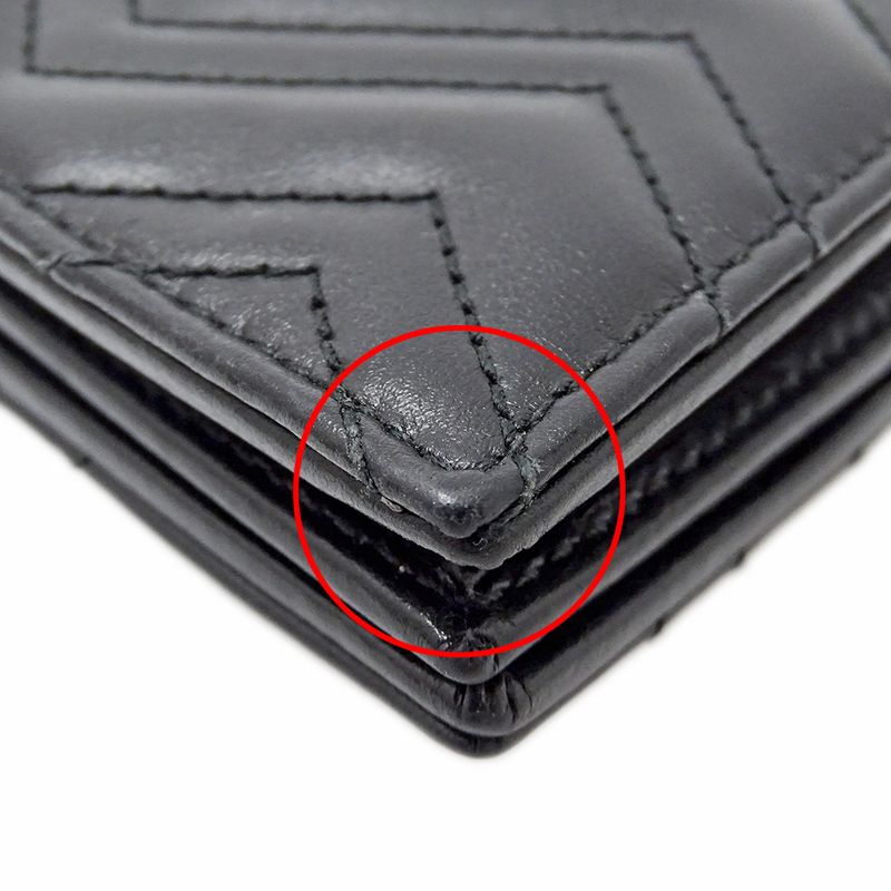 Gucci Wallet Bifold GG Marmont Leather Black Quilted Mini Small