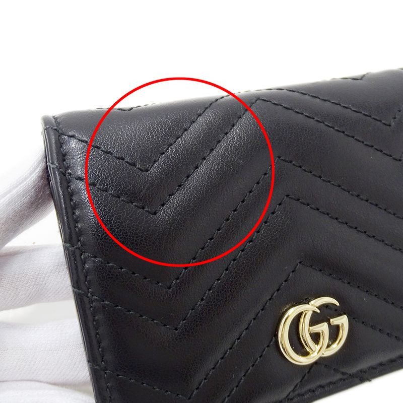 Gucci Wallet Bifold GG Marmont Leather Black Quilted Mini Small