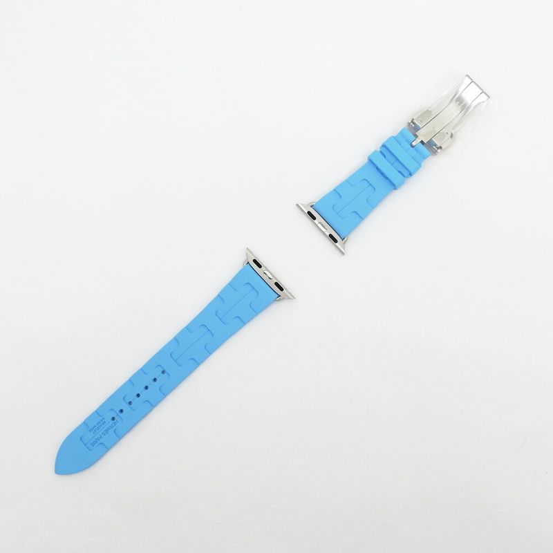 Hermes Simple Tour Kilim Light Blue Silver Apple Watch Strap