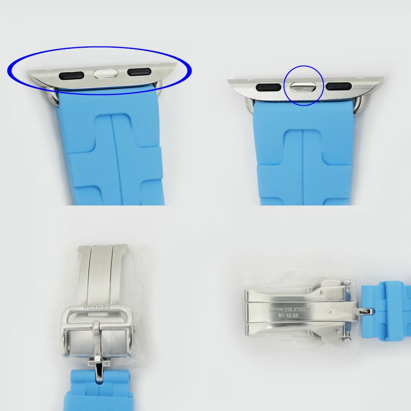 Hermes Simple Tour Kilim Light Blue Silver Apple Watch Strap