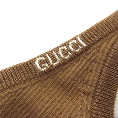 Gucci Fine Rib Cashmere Silk Camisole Tank Top Logo Embroidery Sherry Line L