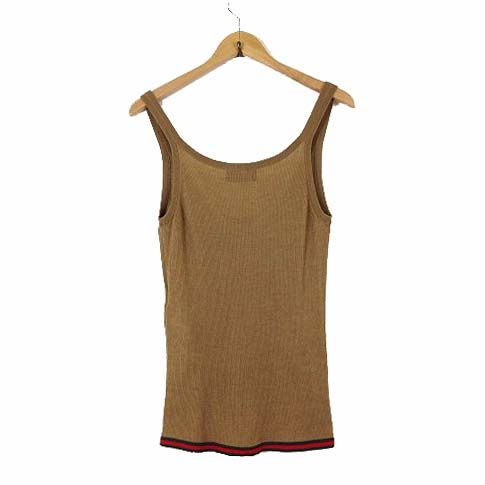 Gucci Fine Rib Cashmere Silk Camisole Tank Top Logo Embroidery Sherry Line L