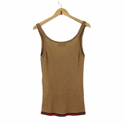 Gucci Fine Rib Cashmere Silk Camisole Tank Top Logo Embroidery Sherry Line L