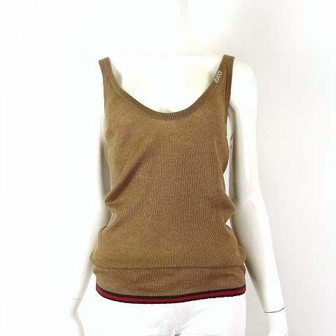 Gucci Fine Rib Cashmere Silk Camisole Tank Top Logo Embroidery Sherry Line L