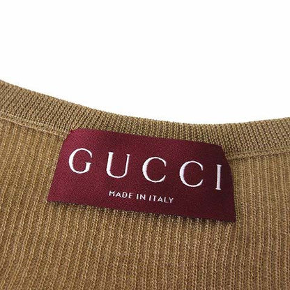 Gucci Fine Rib Cashmere Silk Camisole Tank Top Logo Embroidery Sherry Line L