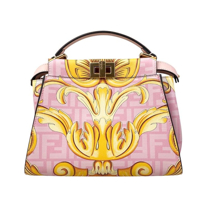 Fendi Fendace Shoulder Bag Peekaboo Mini Leather Pink White