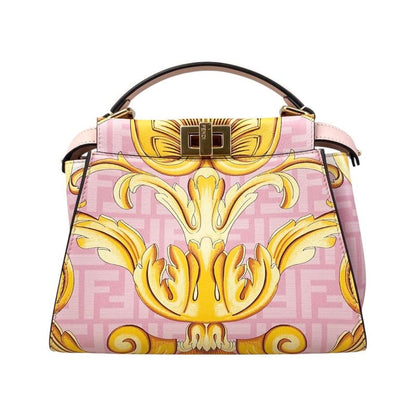 Fendi Fendace Shoulder Bag Peekaboo Mini Leather Pink White