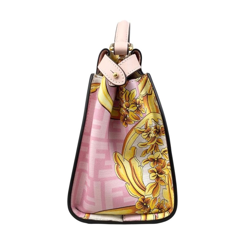 Fendi Fendace Shoulder Bag Peekaboo Mini Leather Pink White