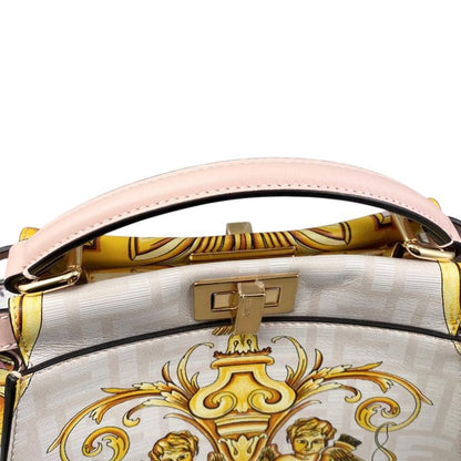 Fendi Fendace Shoulder Bag Peekaboo Mini Leather Pink White