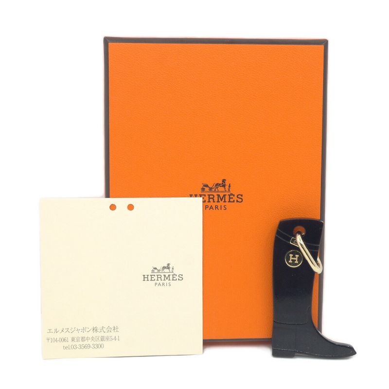 Hermes Boot Motif Pendant Necklace Gold Black