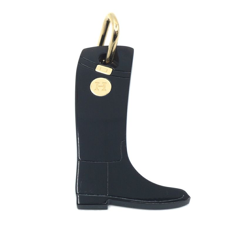 Hermes Boot Motif Pendant Necklace Gold Black
