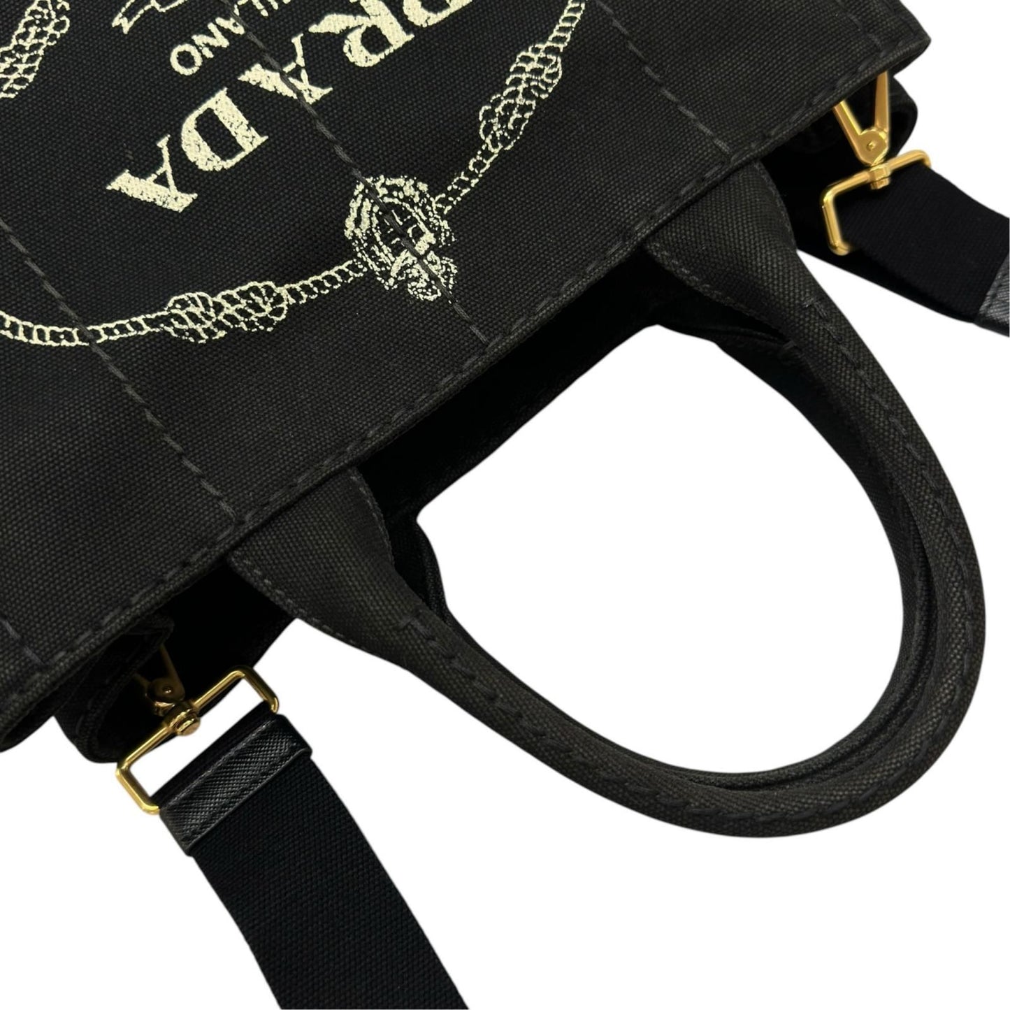 Prada Canapa Handbag Canvas Black 2-Way Triangle Logo — view 6