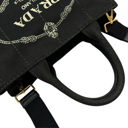Prada Canapa Handbag Canvas Black 2-Way Triangle Logo — view 6