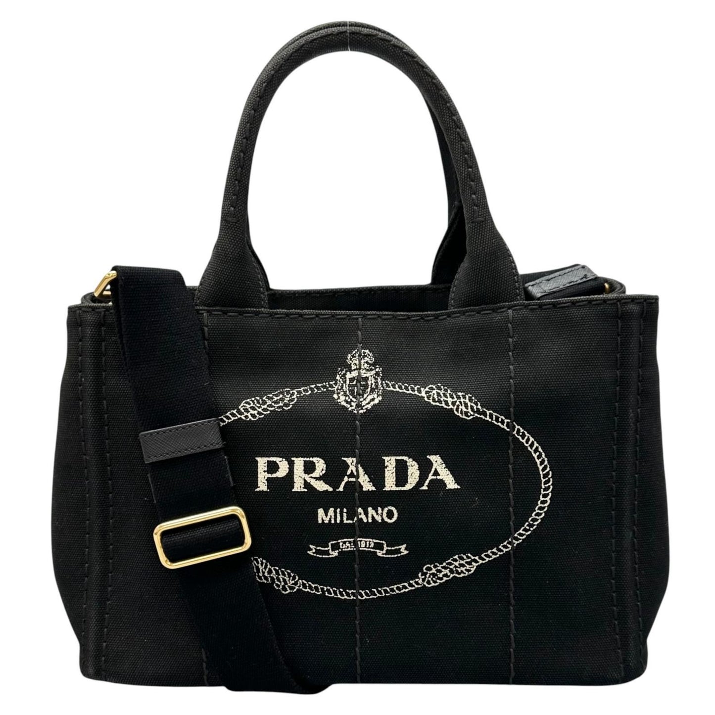 Prada Canapa Handbag Canvas Black 2-Way Triangle Logo
