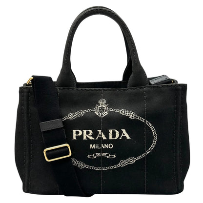 Prada Canapa Handbag Canvas Black 2-Way Triangle Logo