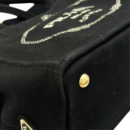 Prada Canapa Handbag Canvas Black 2-Way Triangle Logo — view 7