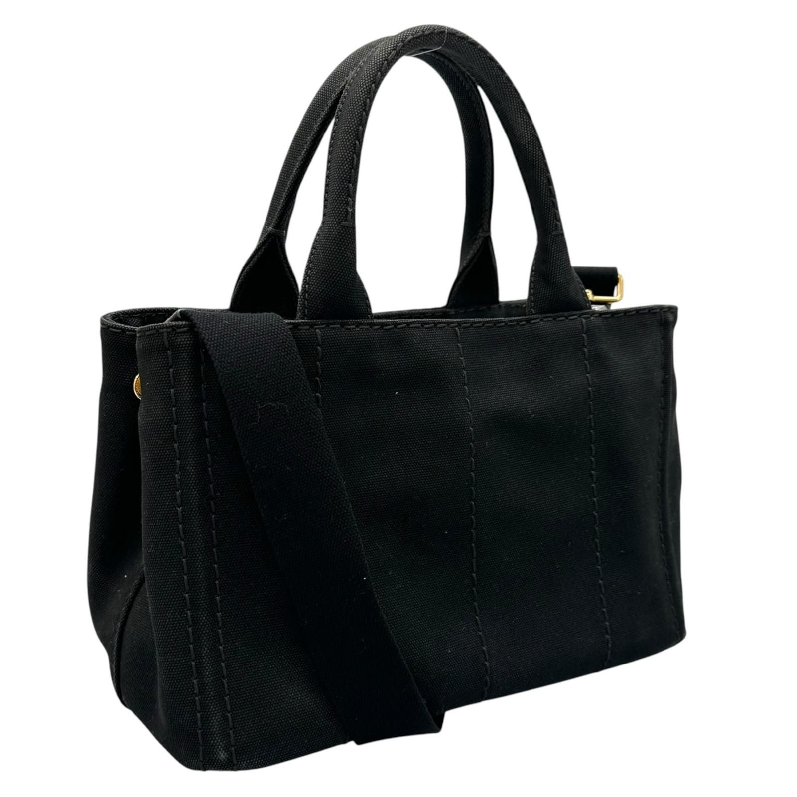Prada Canapa Handbag Canvas Black 2-Way Triangle Logo — view 3