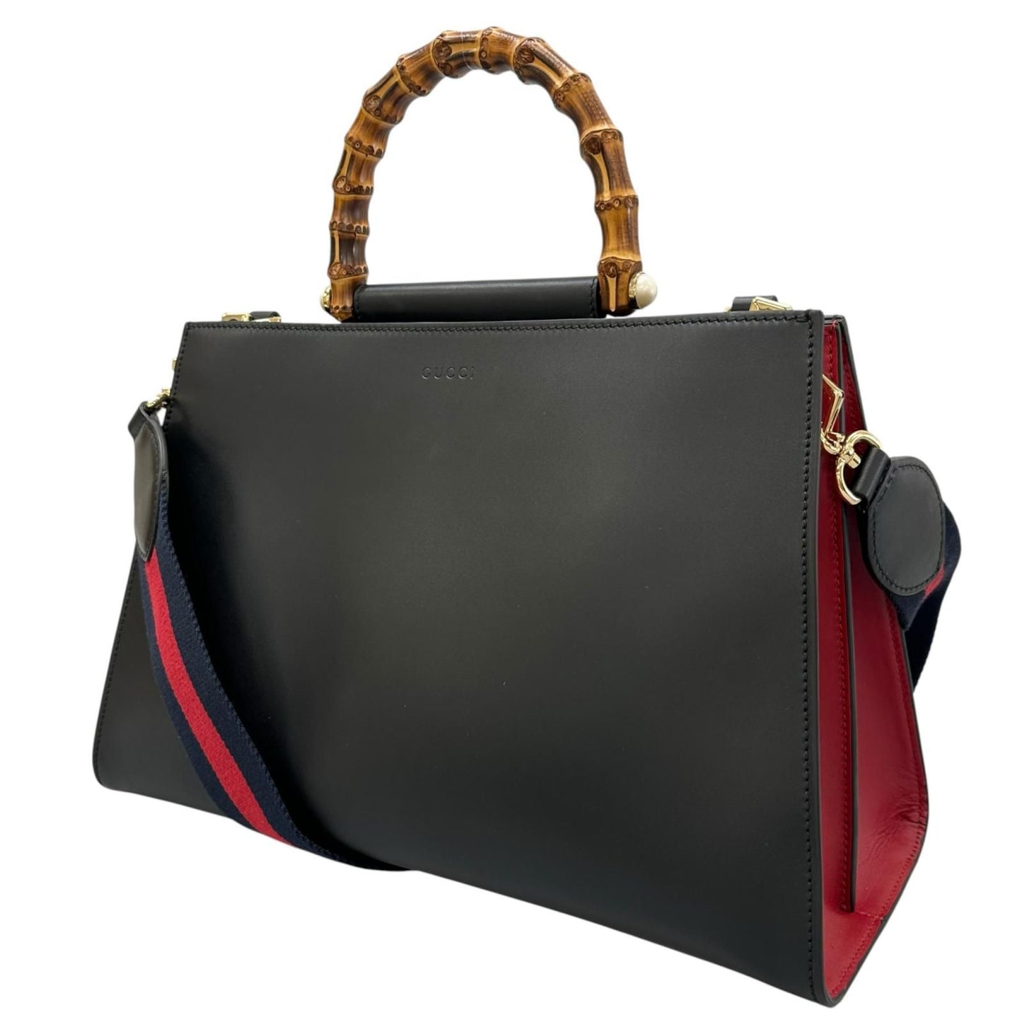 Gucci Nymphaea Bamboo Handbag Leather Black 2-Way — view 2