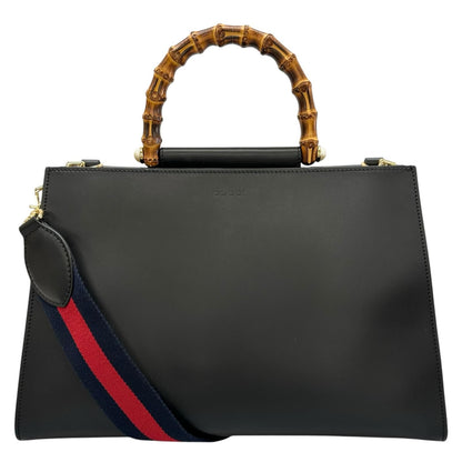 Gucci Nymphaea Bamboo Handbag Leather Black 2-Way