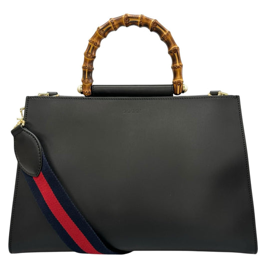 Gucci Nymphaea Bamboo Handbag Leather Black 2-Way