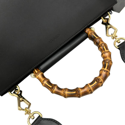 Gucci Nymphaea Bamboo Handbag Leather Black 2-Way — view 6