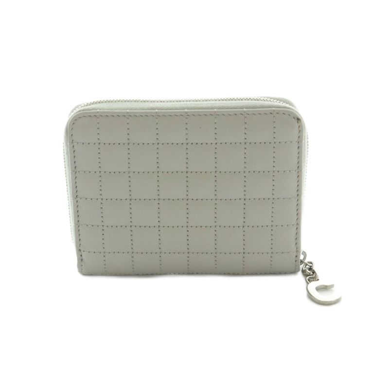 Celine Compact Zip Wallet Mini Zip Around Coin Purse Quilted Gray
