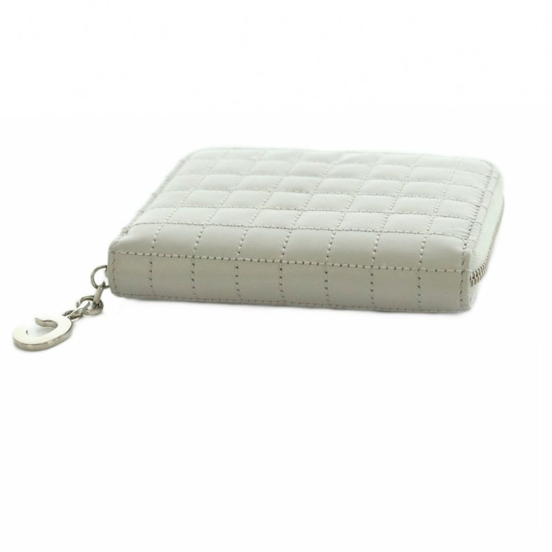 Celine Compact Zip Wallet Mini Zip Around Coin Purse Quilted Gray