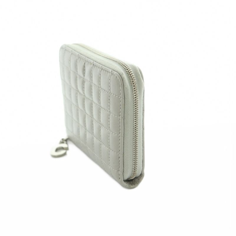 Celine Compact Zip Wallet Mini Zip Around Coin Purse Quilted Gray