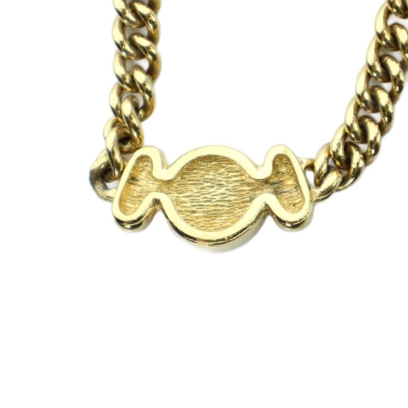 Dior Necklace Logo Faux Pearl Line Stone Gold