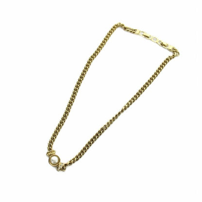 Dior Necklace Logo Faux Pearl Line Stone Gold