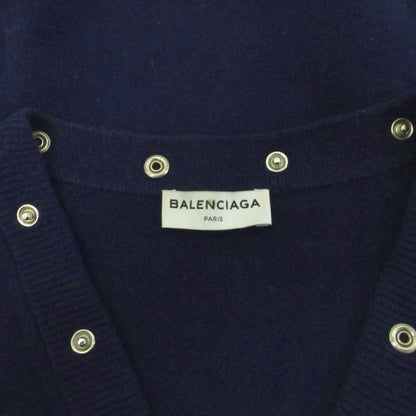 Balenciaga Knit Sweater Long Sleeve V-neck Snap Button Wool 36 Navy