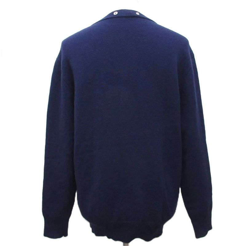 Balenciaga Knit Sweater Long Sleeve V-neck Snap Button Wool 36 Navy